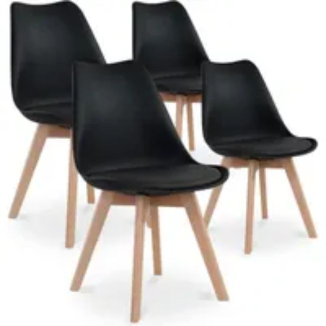 Livrenpoche : Chaises CATHERINA - Noir - Scandinave - Pieds bois - Lot de 4 - - Divers