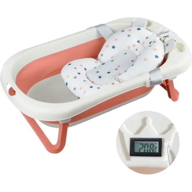 Livrenpoche : Baignoire Pliable Bébé Pliante Évolutive - SINBIDE - Avec Coussin de Bain et Thermomètre - - Divers