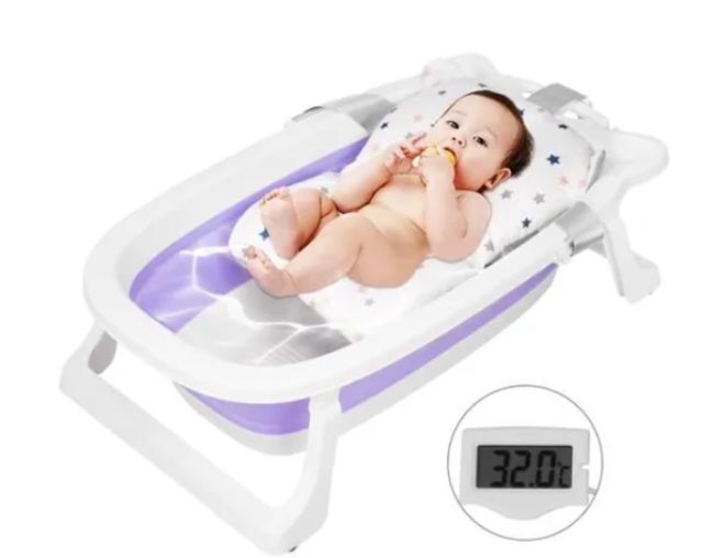Livrenpoche : Baignoire pliable bébé pliante avec Thermomètre violet - - Divers