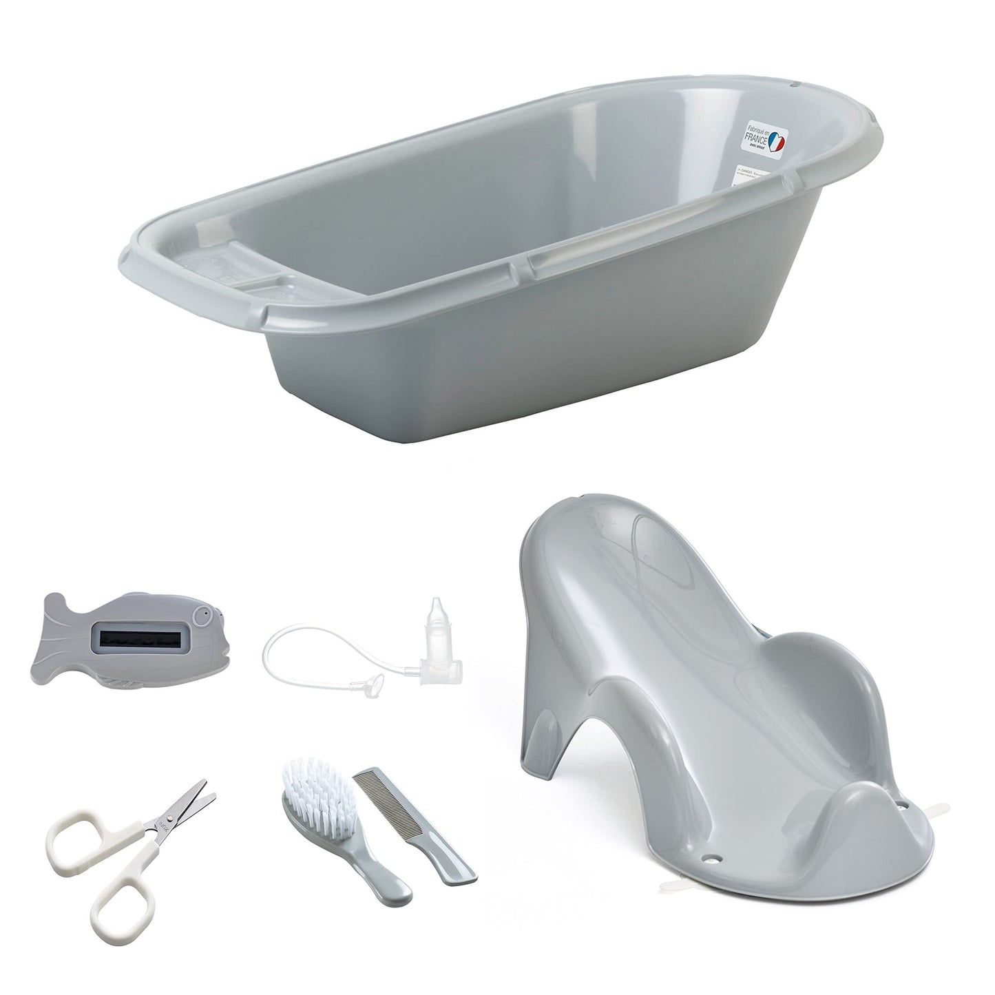 Livrenpoche : Thermobaby Pack Bain 1er Âge - Baignoire - Brosse - Peigne - Thermomètre - Mouche bébé - Transat de bain - Ciseaux pour bébé - - Divers