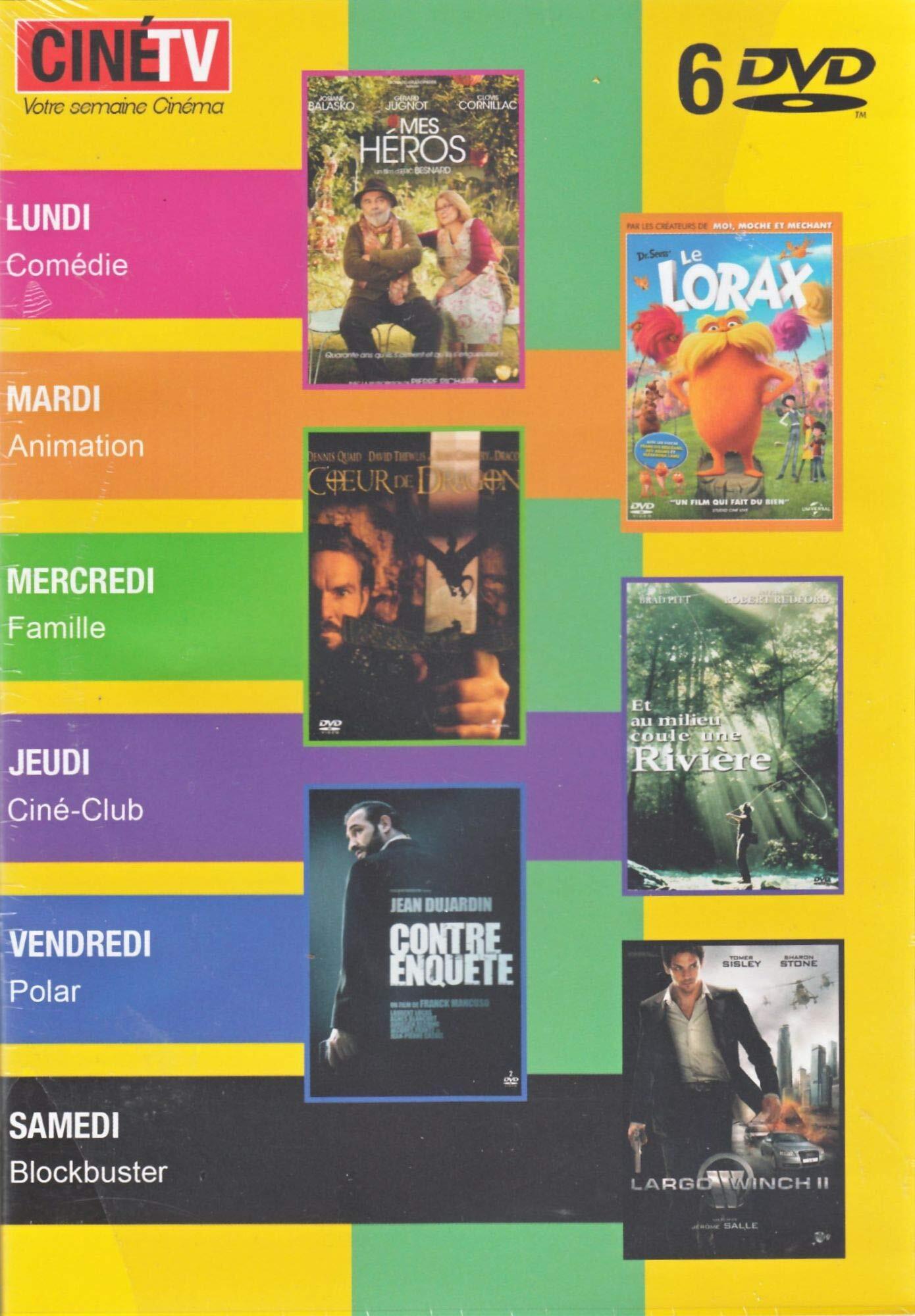 Livrenpoche : 6 FILMS 6 DVD: mes heros , le lorax , coeur de dragon , au milieu coule une riviere, contre enquete, largo winch 2 - XXX - DVD