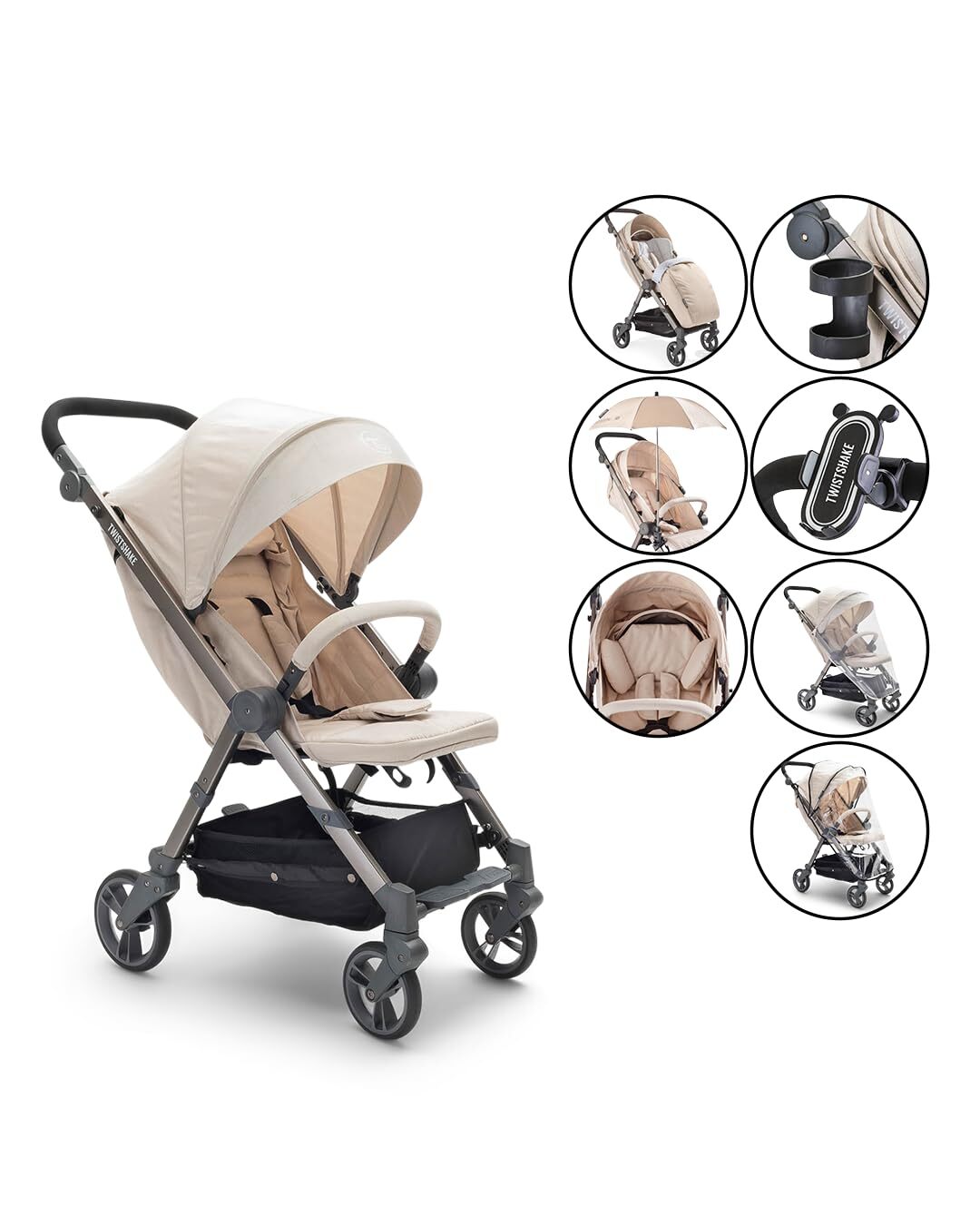 Twistshake 7 En 1 Poussette Pliante Pour Bébé beige+ 7 accessoires - - Divers