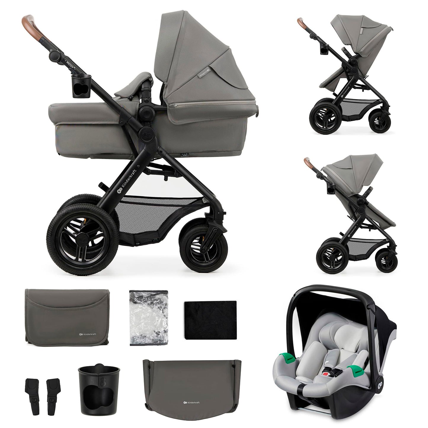 Poussette 3 En 1 Kinderkraft Moov2 De La Naissance À 27 Kg, Siège Auto Mink Pro I-Size inclus Gris - - Divers