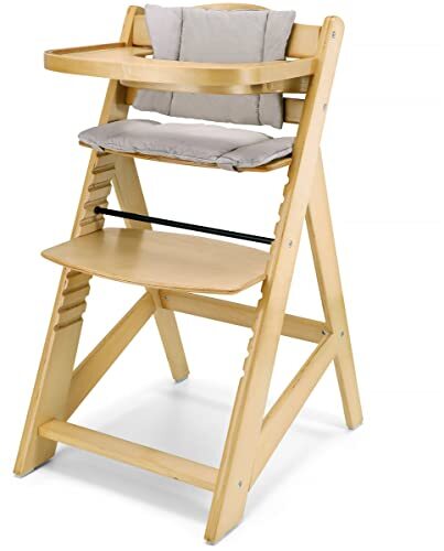 Chaise haute Moby-System bébé évolutive en bois - Réglable 12 niveaux, harnais à 3 points, 2 coussins et plateau - - Divers