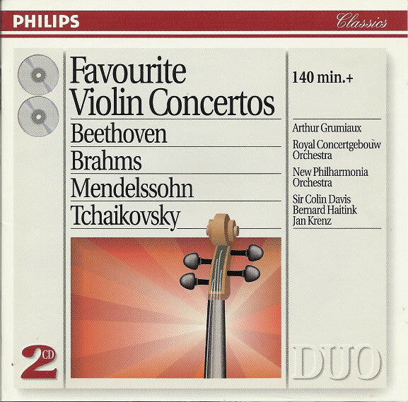 Beethoven*, Brahms*, Mendelssohn*, Tchaikovsky* - Arthur Grumiaux, Royal Concertgebouw Orchestra*, New Philharmonia Orchestra, Sir Colin Davis, Bernard Haitink, Jan Krenz - Favourite Violin Concertos - Tchaikovsky, Brahms, Beethoven, Mendelssohn - CD