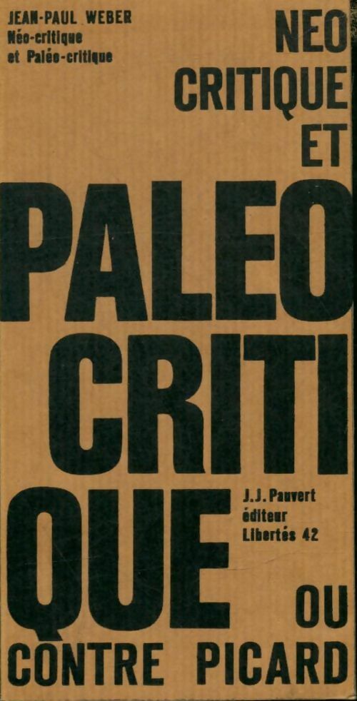 Livrenpoche : Néo-critique et Paléo-critique ou contre Ricard - Jean-Paul Weber - Livre