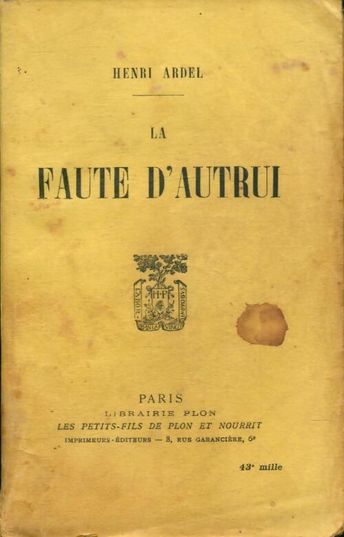 Livrenpoche : La faute d'autrui - Henri Ardel - Livre