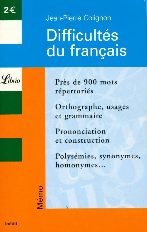 Livrenpoche : Difficultés du français - Jean-Pierre Colignon - Livre