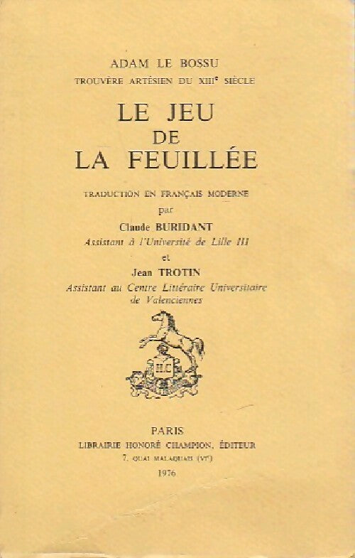 Le jeu de la feuillée - Adam Le Bossu - Livre
