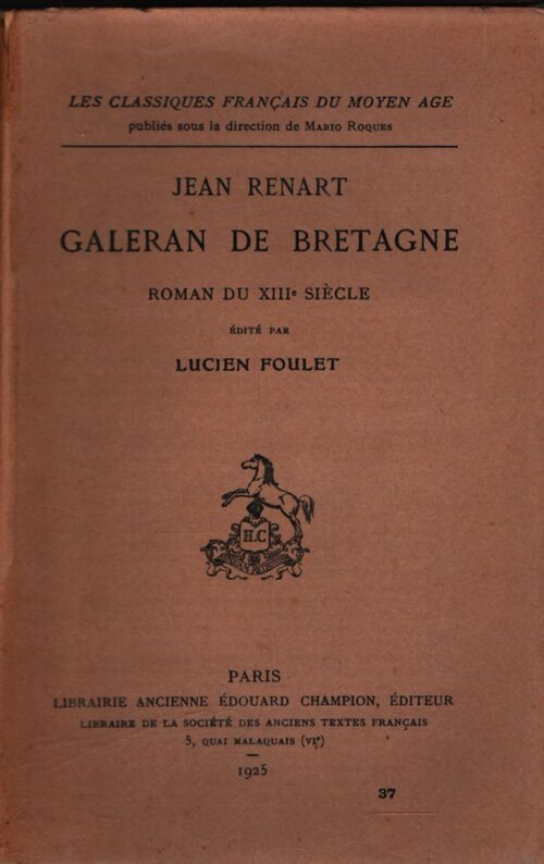Galeran de Bretagne - Jean Renart - Livre