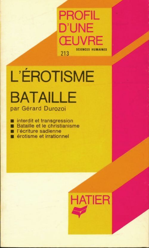 L'érotisme : Bataille - Gérard Durozoi - Livre