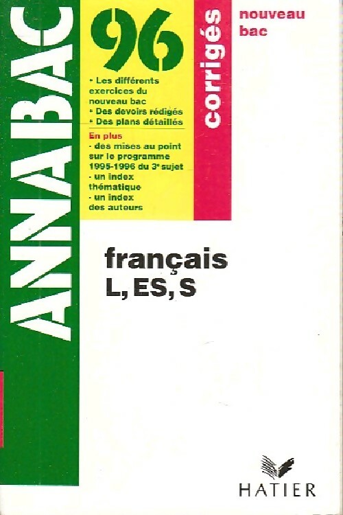 Livrenpoche : Français Terminales L,ES, S 1996 : corrigés - Sylvie Azerad - Livre