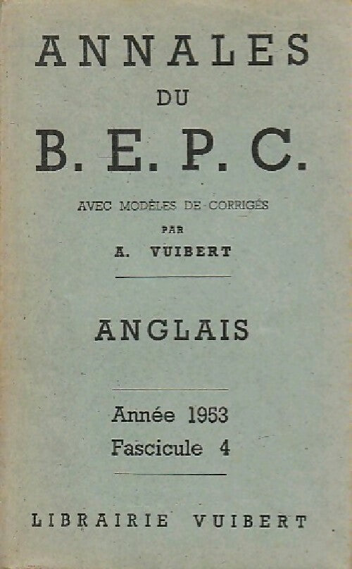 Livrenpoche : Annales du B.E.P. 1953 : Anglais - Inconnu - Livre
