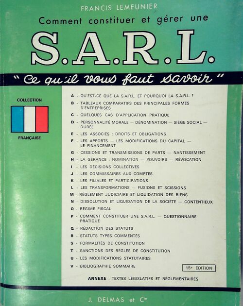 Livrenpoche : Comment constituer et gérer une SARL - Francis Lemeunier - Livre