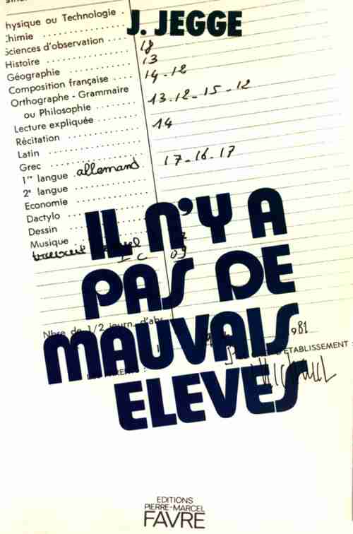 Livrenpoche : Il n'y a pas de mauvais élèves - Jürg Jegge - Livre