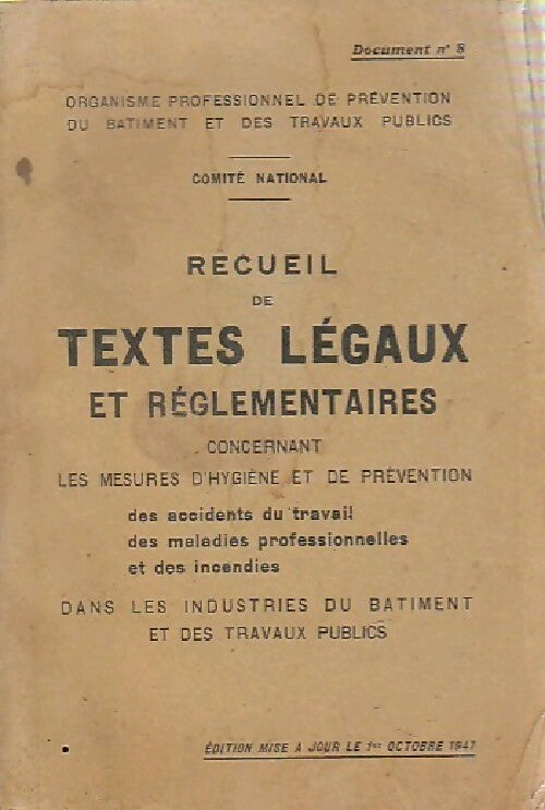 Livrenpoche : Recueil de textes légaux et règlementaires concernant l'hygiène - Collectif - Livre