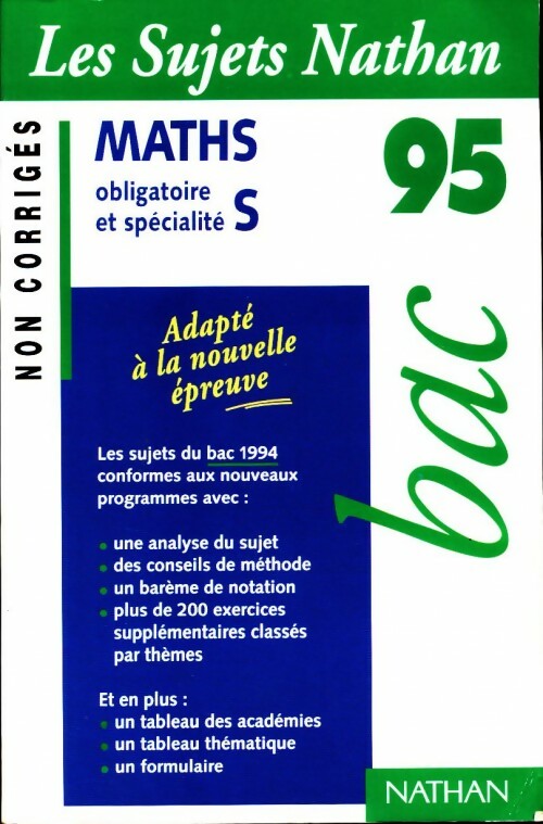Livrenpoche : Bac 94-95. Maths. Obligatoire et spécialité S - Collectif - Livre
