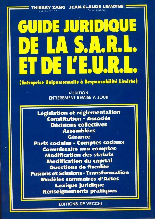 Livrenpoche : Guide juridique de la SARL et EURL - Collectif - Livre