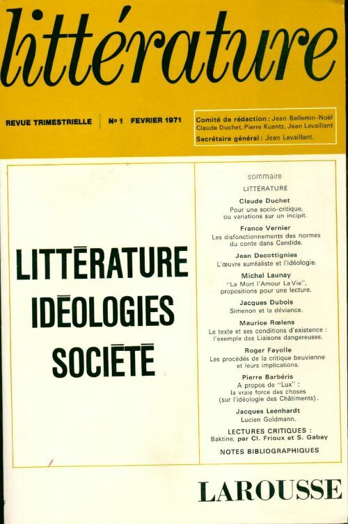 Livrenpoche : Littérature n° 1 : Littérature, idéologie, sociéte - Collectif - Livre