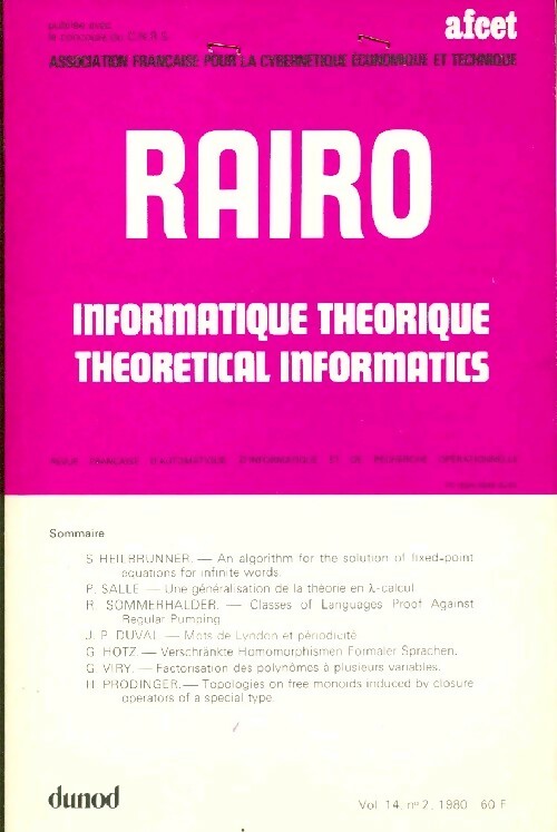 Livrenpoche : Rairo. Informatique théorique Vol. 14 n°2 - Collectif - Livre