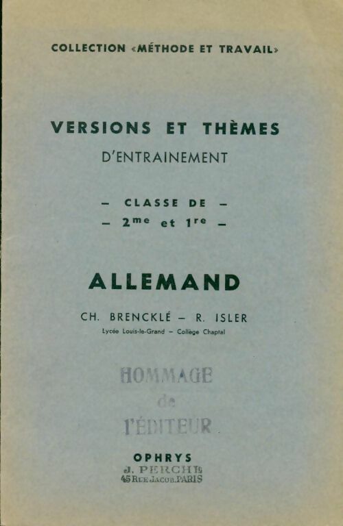Livrenpoche : Allemand. Versions et themes d'entrainement. classes de seconde et 1ère - Charles Brencklé - Livre
