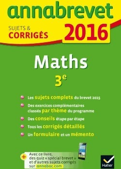 Livrenpoche : Annales de mathématiques 3e, sujets et corrigés 2016 - Bernard Demeillers - Livre