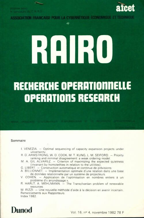 Livrenpoche : Rairo. Recherche opérationnelle Vol. 16 n°4 - Collectif - Livre