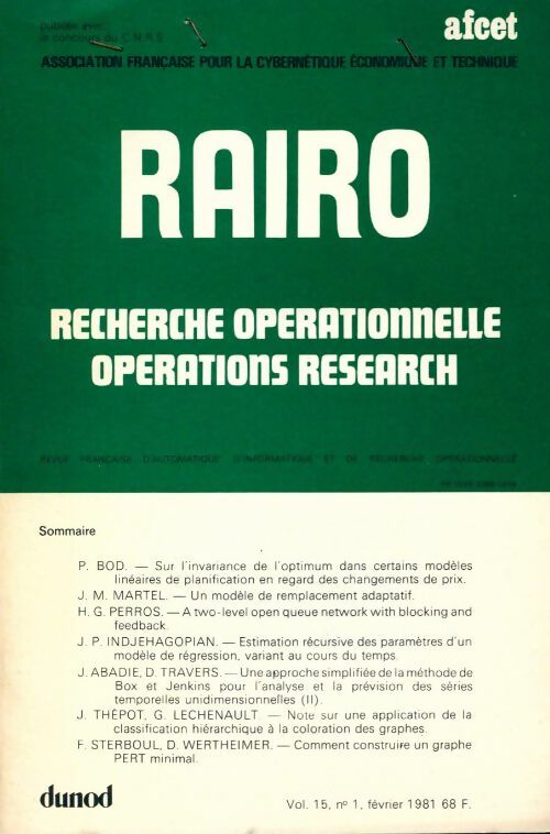 Livrenpoche : Rairo. Recherche opérationnelle Vol. 15 n°1 - Collectif - Livre