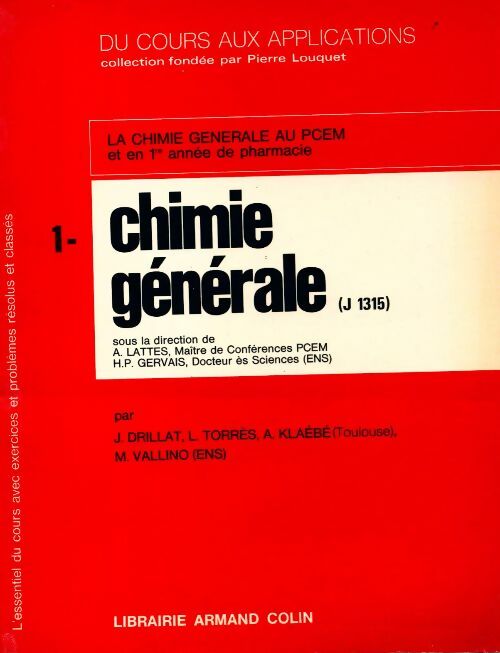 Livrenpoche : La chimie générale au PCEM Tome I : Chimie générale - Collectif - Livre