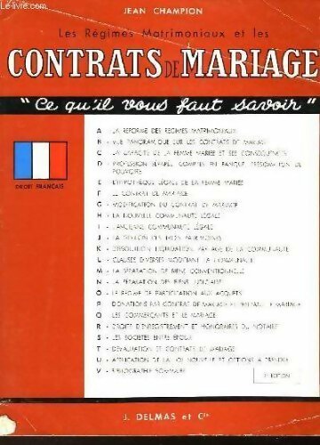 Livrenpoche : Les régimes matrimoniaux et les contrats de mariage - Jean Champion - Livre