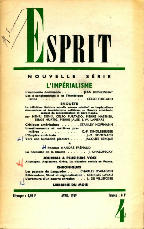 Livrenpoche : Esprit nouvelle série - n°4. L'impérialisme - Collectif - Livre