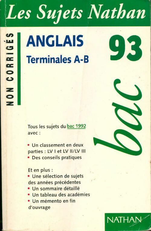 Livrenpoche : Anglais Bac sujets non corrigés 1993 - Collectif - Livre