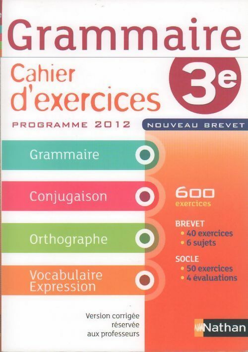 Livrenpoche : Grammaire cahier d'exercices 3e - Collectif - Livre