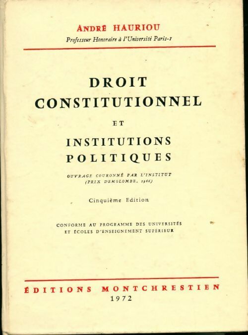 Livrenpoche : Droit constitutionnel et institutions politiques - André Hauriou - Livre