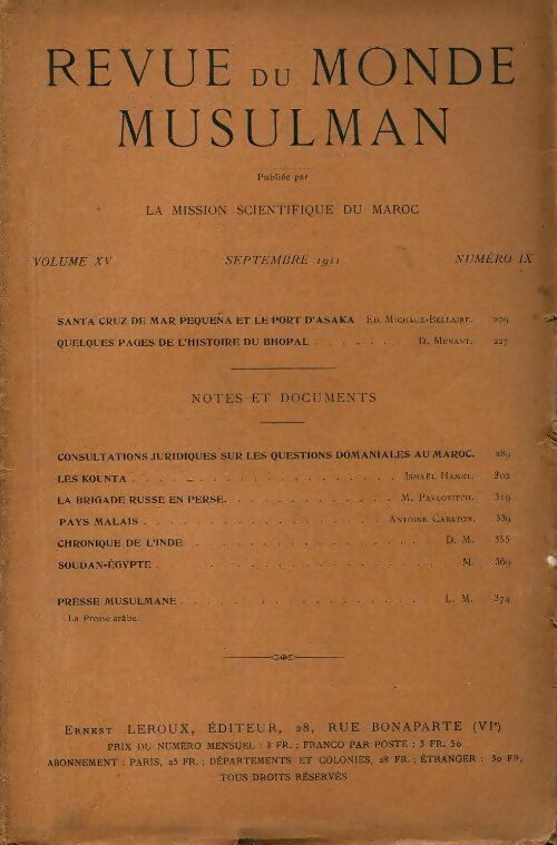 Livrenpoche : Revue du monde musulman volume XV n°9 - Collectif - Livre