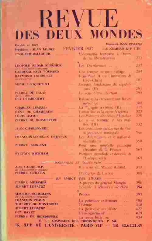 Livrenpoche : Revue des deux mondes février 1987 - Inconnu - Livre