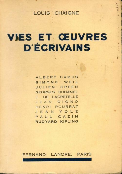 Livrenpoche : Vies et oeuvres d'écrivains - Louis Chaigne - Livre