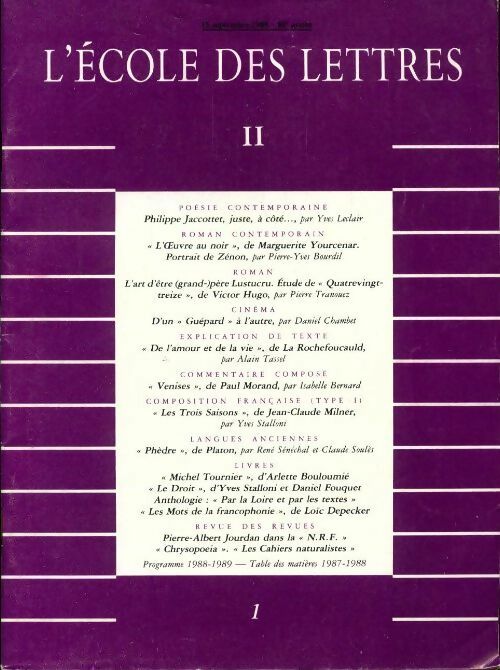 Livrenpoche : L'école des lettres 80e année - 15 septembre 1988 - Collectif - Livre