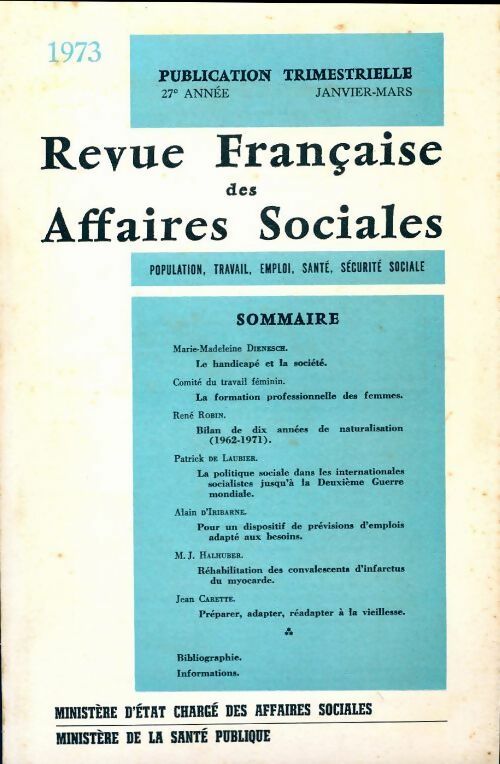 Livrenpoche : Revue française des affaires sociales n°1 1973 - Collectif - Livre