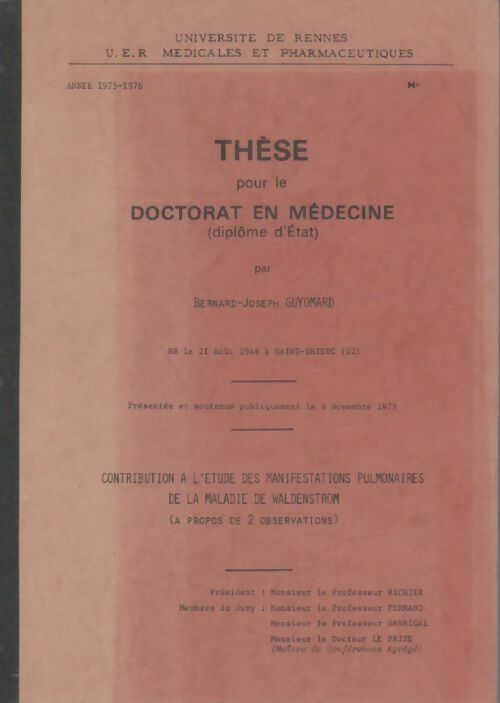 Livrenpoche : Thèse pour le doctorat en médecine - Bernard-Joseph Guyomard - Livre
