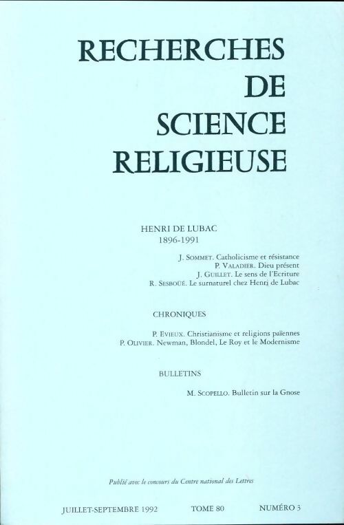Livrenpoche : Recherches de science religieuse n°80-3 - Collectif - Livre