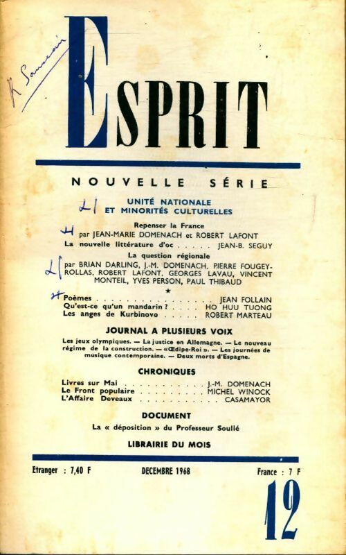 Livrenpoche : Esprit n°376 : unité nationale et minorités culturelles - Collectif - Livre