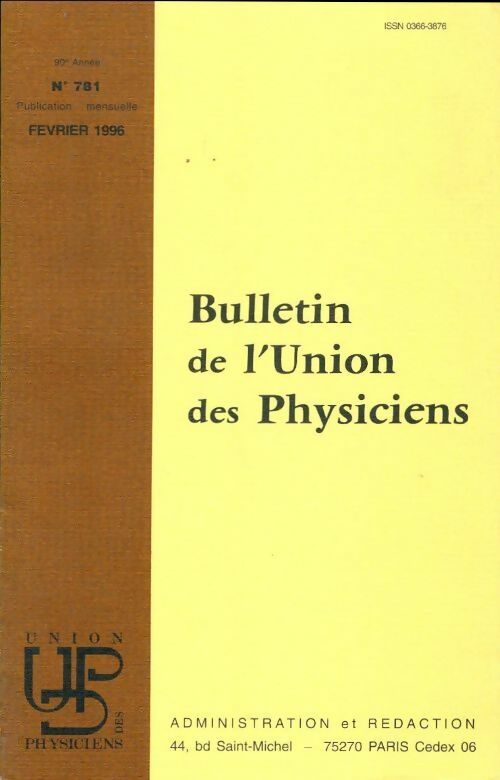 Livrenpoche : Bulletin de l'union des physiciens n°781 - Collectif - Livre