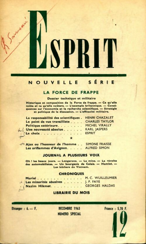 Livrenpoche : Esprit n°323 : La force de frappe - Collectif - Livre
