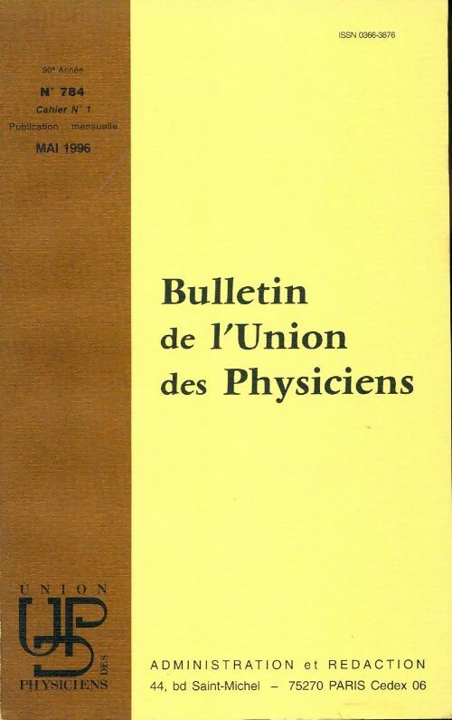 Livrenpoche : Bulletin de l'union des physiciens n°784 Cahier n°1 - Collectif - Livre
