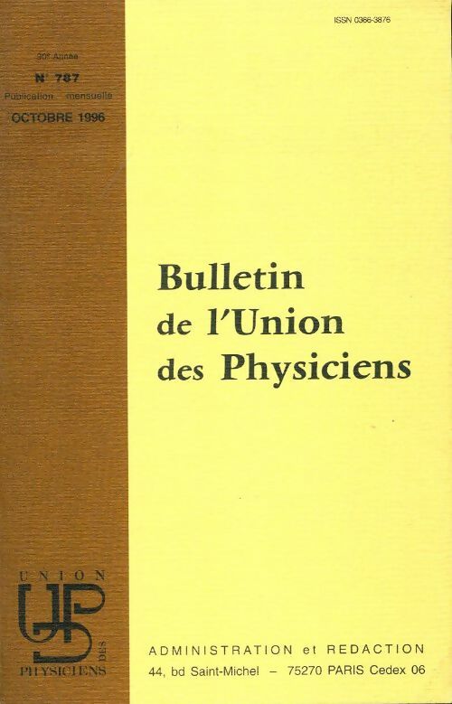 Livrenpoche : Bulletin de l'union des physiciens n°787 - Collectif - Livre