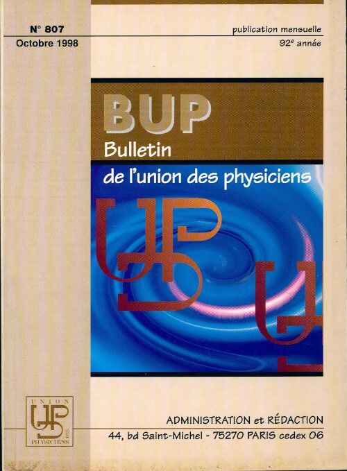 Livrenpoche : Bulletin de l'union des physiciens n°807 - Collectif - Livre