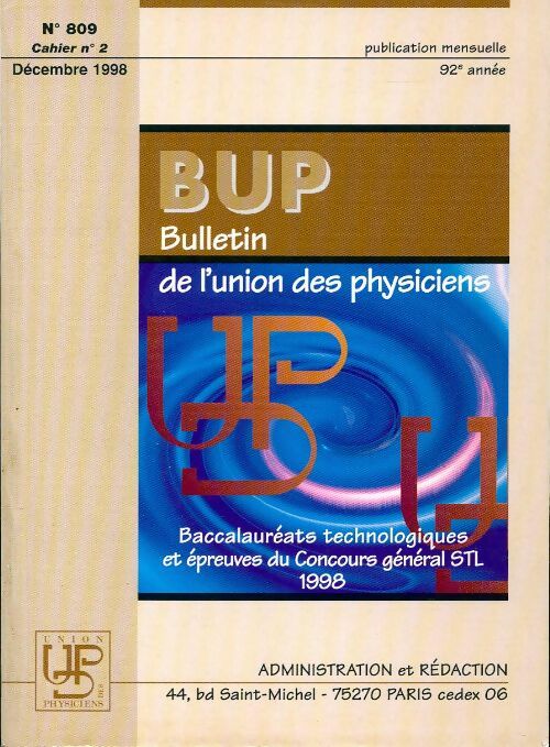 Livrenpoche : Bulletin de l'union des physiciens n°809 Cahier n°2 - Collectif - Livre