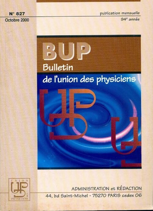 Livrenpoche : Bulletin de l'union des physiciens n°827 - Collectif - Livre
