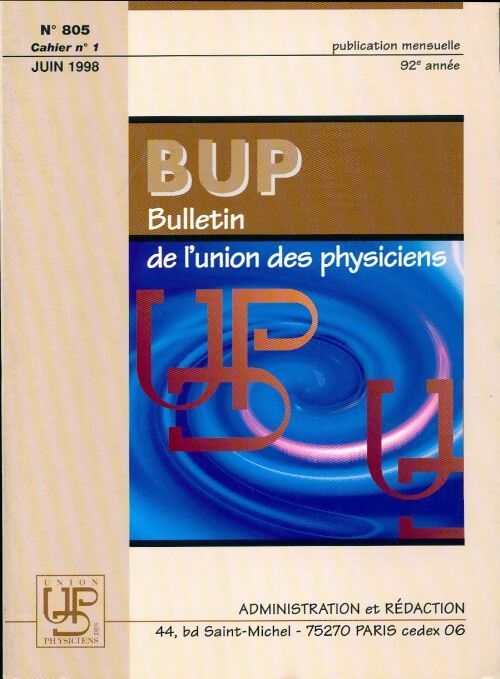 Livrenpoche : Bulletin de l'union des physiciens n°805 Cahier n°1 - Collectif - Livre